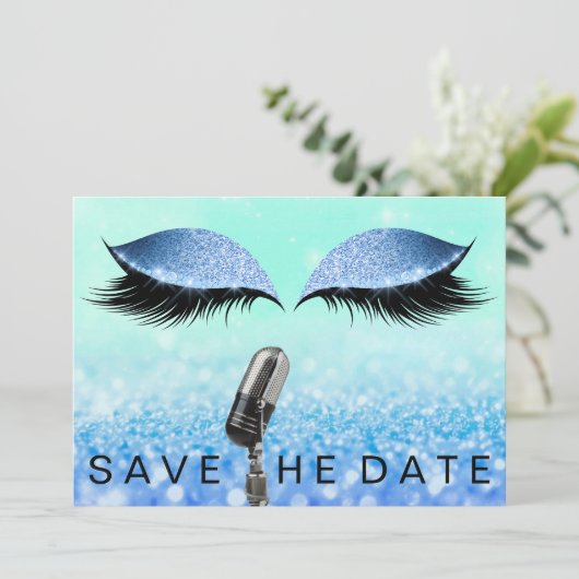 Sla de datum Microfoon Glitter Tiffany Ocean Eye Save The Date (Staand voorkant)