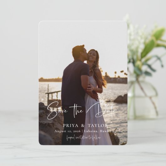 Sla de datum Mod Script fotokaart op Save The Date (Staand voorkant)