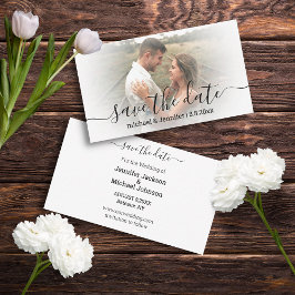 sla de datum moderne kalligrafie trouwfoto op notitiekaartje