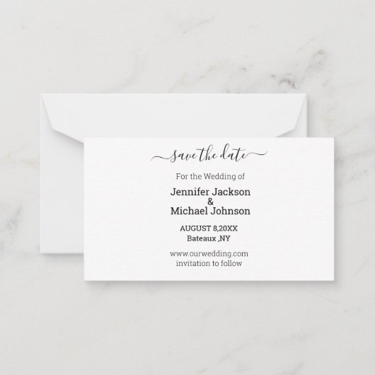 sla de datum moderne kalligrafie trouwfoto op notitiekaartje (Achterkant)