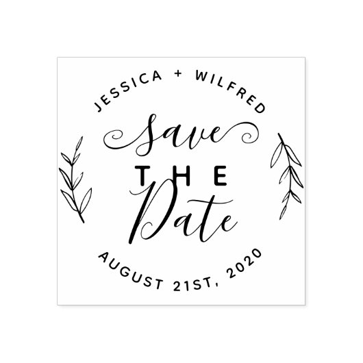 Sla de datum moderne ronde krans & rustiek script rubberstempel (Afrduk)