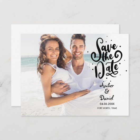 Sla de datum moderne scriptfoto op briefkaart (Voorkant / Achterkant)