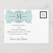 Sla de datum Monogram bruiloft Blue Swirls Kaart (Achterkant)