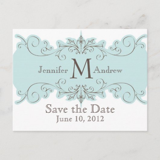 Sla de datum Monogram bruiloft Blue Swirls Kaart (Voorkant)