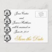 Sla de datum Monogram Damask Wedding Gold op Aankondigingskaart (Achterkant)