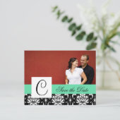 Sla de datum Monogram Damask Wedding Kaarten (Staand voorkant)