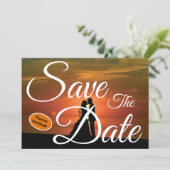 Sla de datum nieuw weds wit kalligrafie bruiloft kaart (Staand voorkant)