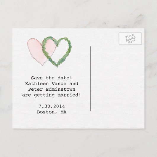 Sla de datum of RSVP Briefkaart Laurel Hearts op (Achterkant)