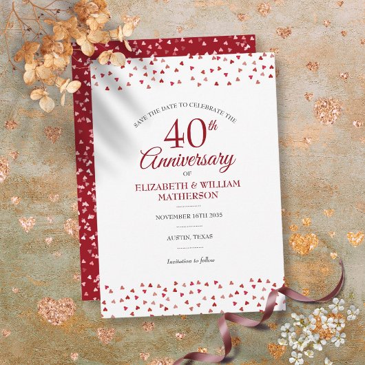 Sla de datum op 40ste huwelijksjubileum Ruby Chic Kaart