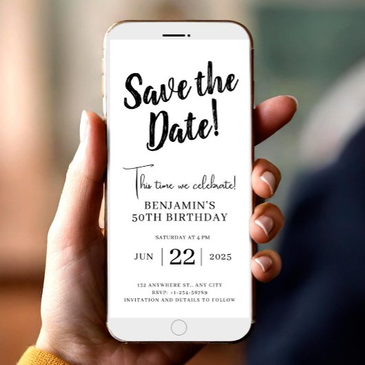 Sla de datum op 50Birthday Phone Invitation Unique Aankondiging