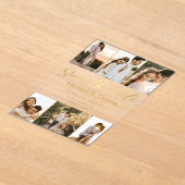 Sla de datum op 6 foto's Collage Gold Script Weddi Acryl Uitnodigingen (Laagn)