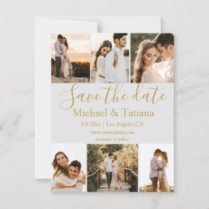 Sla de datum op 6 foto's Collage Wedding Gold Kaart
