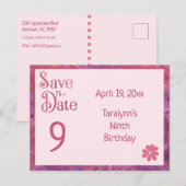 Sla de datum op 9e verjaardag voor een meisje aankondigingskaart (Voorkant / Achterkant)