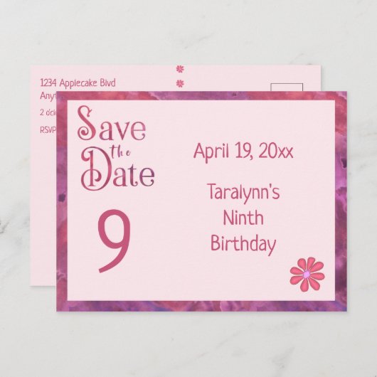 Sla de datum op 9e verjaardag voor een meisje aankondigingskaart (Voorkant / Achterkant)