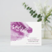 Sla de datum op, Aangepaste Waterverf, Plum Paarse Aankondigingskaart (Staand voorkant)
