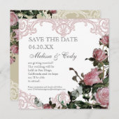 Sla de datum op - Aankondiging Trellis Rose Vintag (Voorkant / Achterkant)