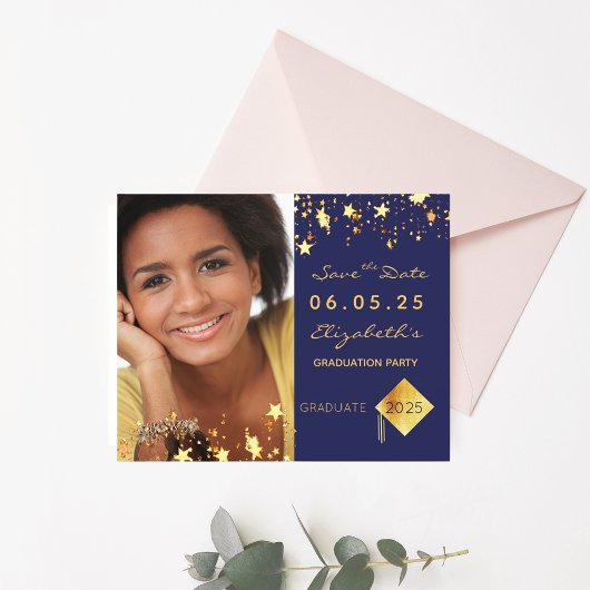 Sla de datum op afstudeerfeest 2023 blauw budget flyer