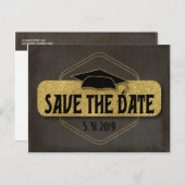 Sla de datum op Afstuderen Modern Black Grey Gold Briefkaart (Voorkant / Achterkant)