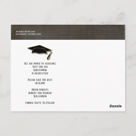 Sla de datum op Afstuderen Modern Black Grey Gold Briefkaart (Achterkant)