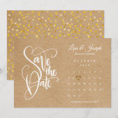 Sla de datum op Agenda Goud Hart Rustiek Kraft Save The Date (Voorkant / Achterkant)