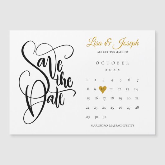Sla de datum op Agenda Goud Liefde Hart Magnetische Uitnodiging (Voorkant)