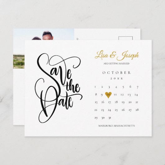 Sla de datum op Agenda Gouden Hart Foto Aankondigingskaart (Voorkant / Achterkant)