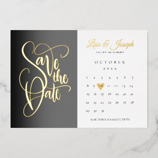 Sla de datum op Agenda Liefde Hart Goud Folie Uitnodiging (Voorkant)