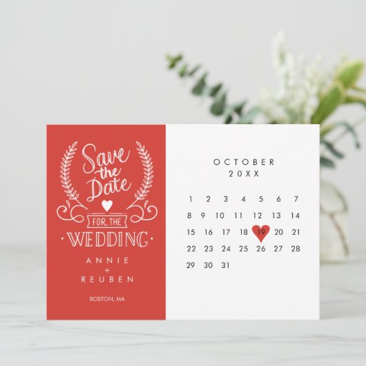 Sla de datum op Agenda Rode Liefdeshart Save The Date (Staand voorkant)