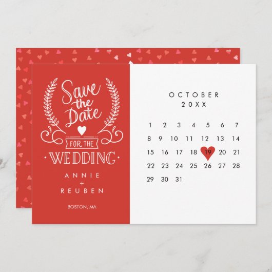 Sla de datum op Agenda Rode Liefdeshart Save The Date (Voorkant / Achterkant)