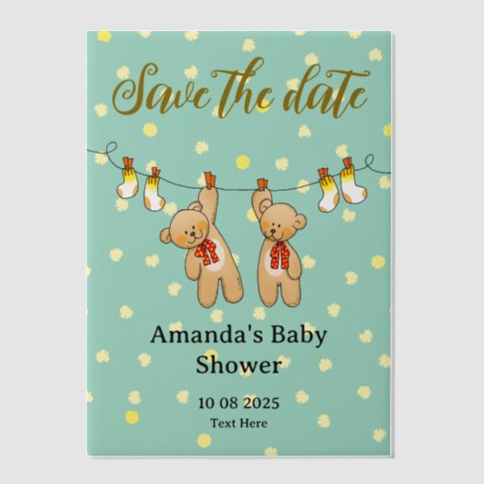 Sla de datum op baby twins baby shower vellum uitnodigingen (Voorkant)