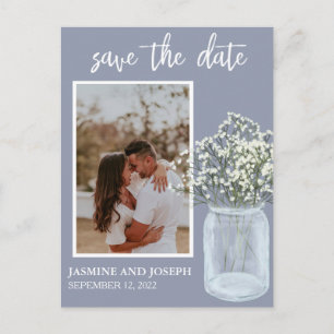 Sla de datum op Baby's Breath Bloemen Foto Aankondigingskaart