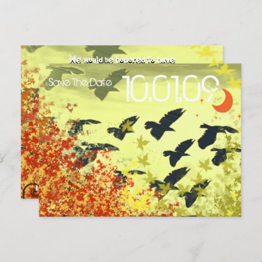 Sla de datum op - Bird Leaf Swirls Aankondigingskaart (Voorkant / Achterkant)