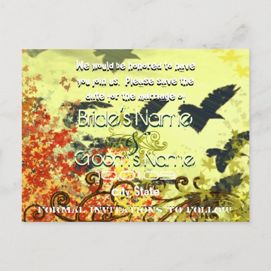 Sla de datum op - Bird Leaf Swirls Aankondigingskaart (Achterkant)