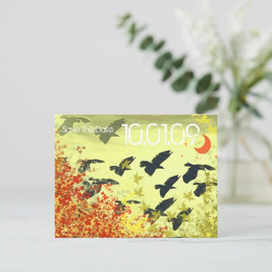 Sla de datum op - Bird Leaf Swirls Aankondigingskaart (Staand voorkant)