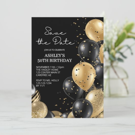 Sla de datum op Black Elegant Script Verjaardag Kaart (Staand voorkant)