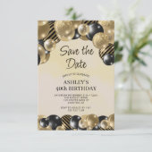 Sla de datum op Black Gold Balloons 40e verjaardag Kaart (Staand voorkant)