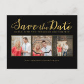 Sla de datum op Black Gold Script-fotokaarten Aankondigingskaart (Voorkant)