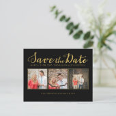 Sla de datum op Black Gold Script-fotokaarten Aankondigingskaart (Staand voorkant)