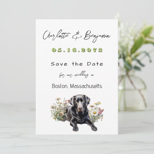 Sla de datum op Black Lab-huwelijksaankondiging Save The Date (Staand voorkant)