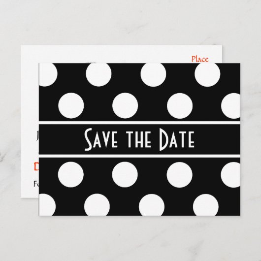 Sla de datum op Black Polka Dot Photo Briefkaart (Voorkant / Achterkant)