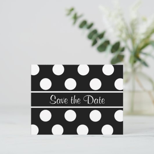 Sla de datum op Black Polka Dot Photo Briefkaart (Staand voorkant)