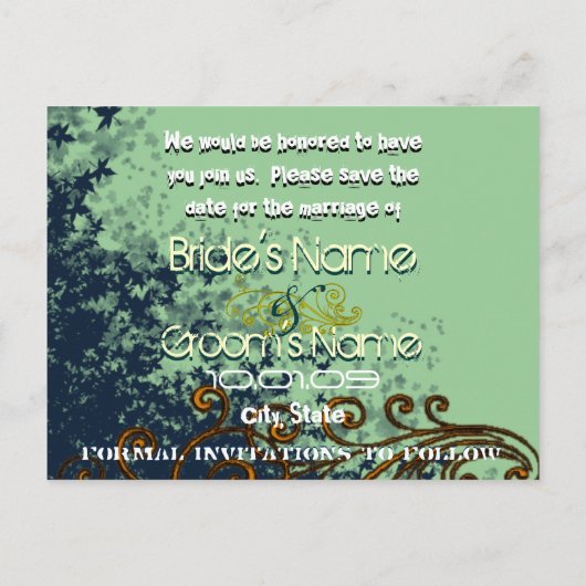 Sla de datum op - Bladwervels - Aankondigingskaart (Achterkant)