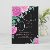 Sla de datum op Bloemen Zwarte Achtergrond Uitnodi Kaart (Staand voorkant)