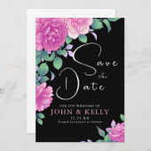 Sla de datum op Bloemen Zwarte Achtergrond Uitnodi Kaart (Voorkant / Achterkant)