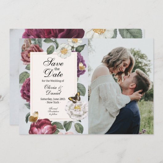 Sla de datum op Bloemenbloei Vlinderbloemen Foto Save The Date (Voorkant / Achterkant)