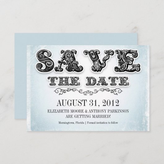 Sla de datum op Blue  Invitations Save The Date (Voorkant / Achterkant)