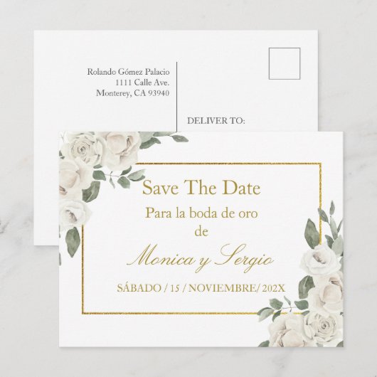 Sla de datum op boda de oro uitnodiging briefkaart (Voorkant / Achterkant)