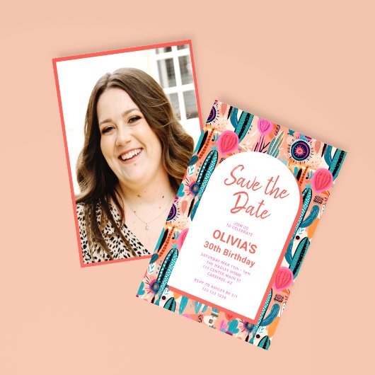 Sla de datum op Boho Succulent Foto Verjaardag Save The Date