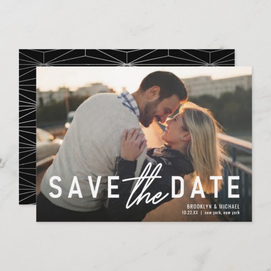 Sla de datum op Bold Statement Trouwaankondiging Kaart (Voorkant / Achterkant)