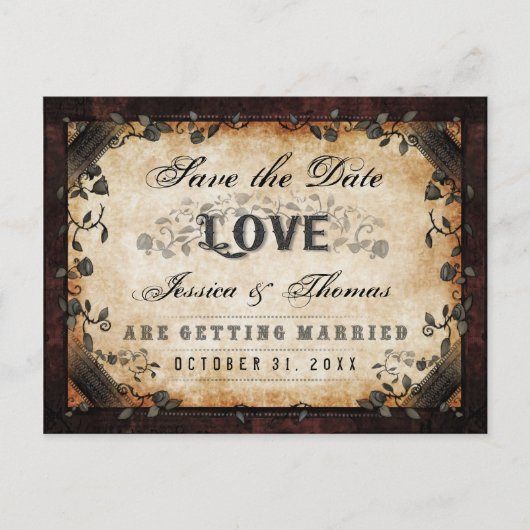 Sla de datum op Brown Gothic Halloween FOTO OP TER Aankondigingskaart (Voorkant)